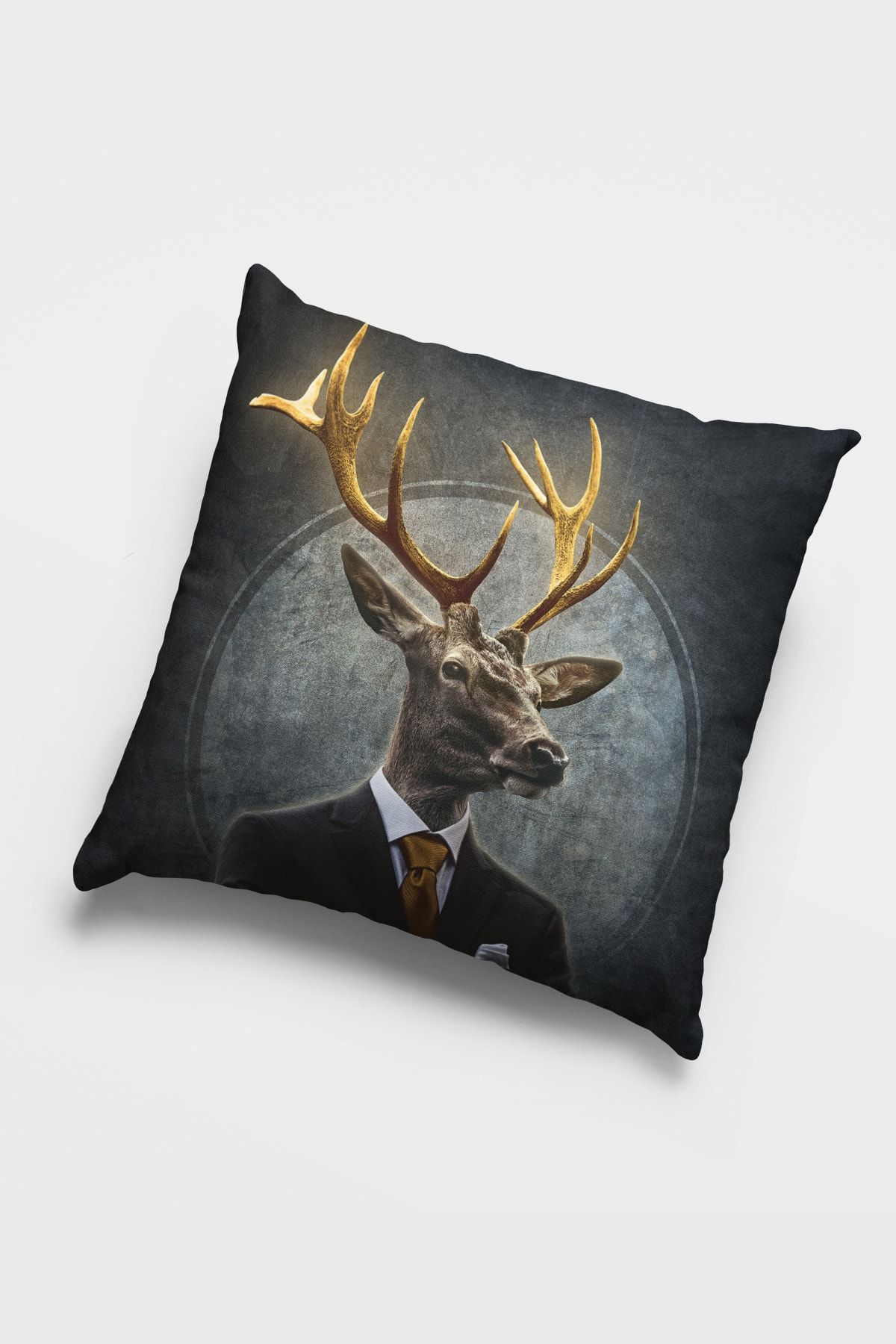 Lizia Home Double Sided Throw Pillow Cover Premium Thai Feather Woven Fabric Golden Horned Deer 43x43cm Krl949