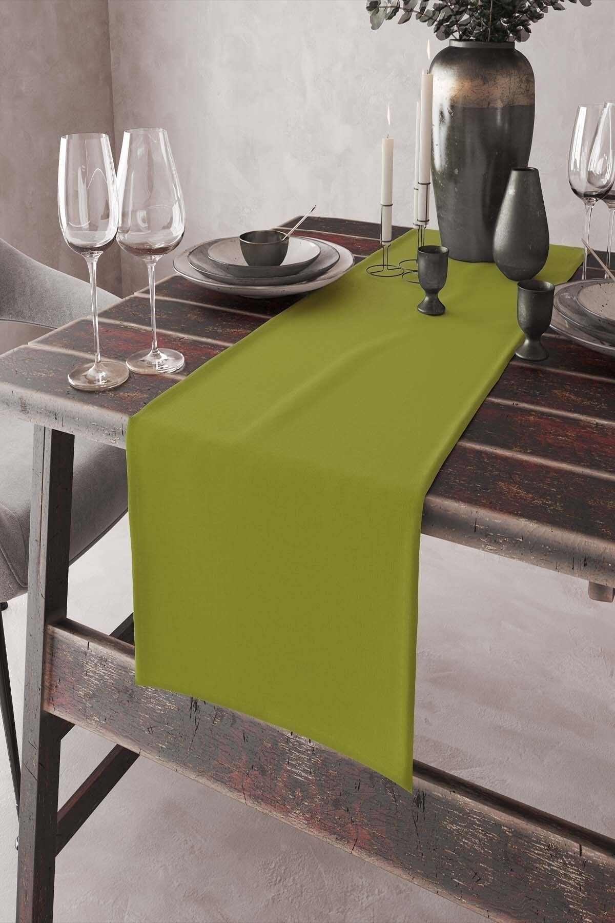 Lizia Home Green Single Color Plain Runner Tablecloth Premium