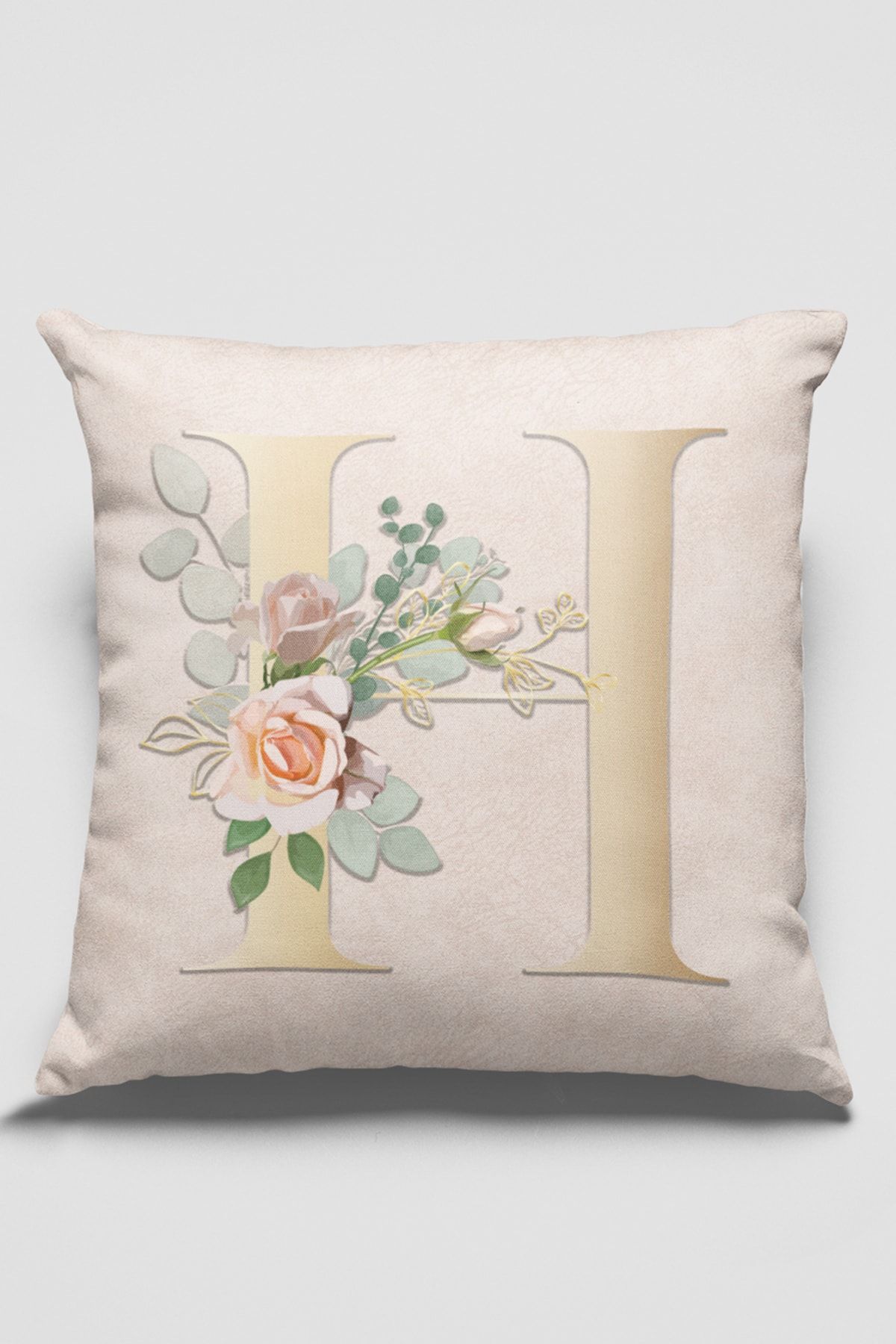 NeluxHome Beige H Letter Throw Pillow Cover Double Sided Thai
