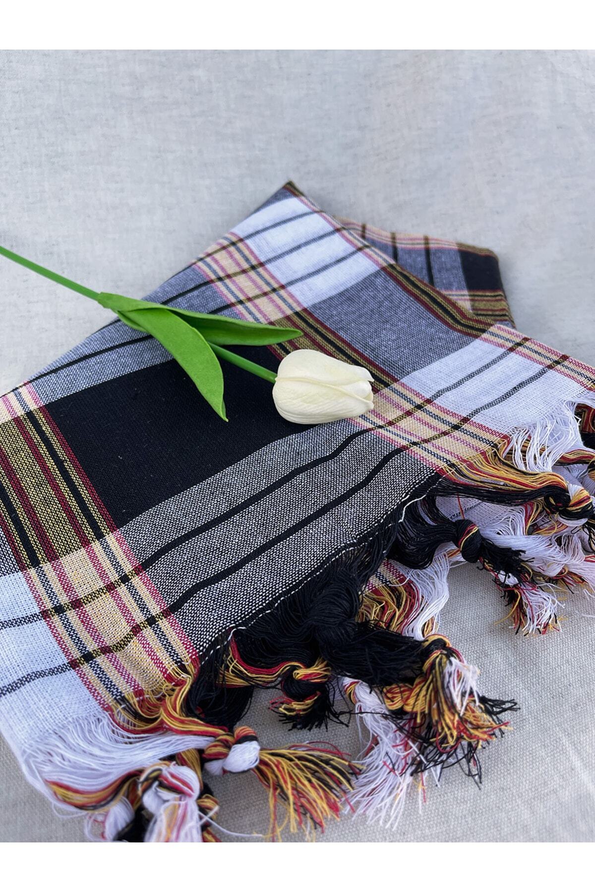 Thick Jacquard Turkish Bath Peshtemali - 75x180 Cm- Black White Peshtemal- 100% Cotton