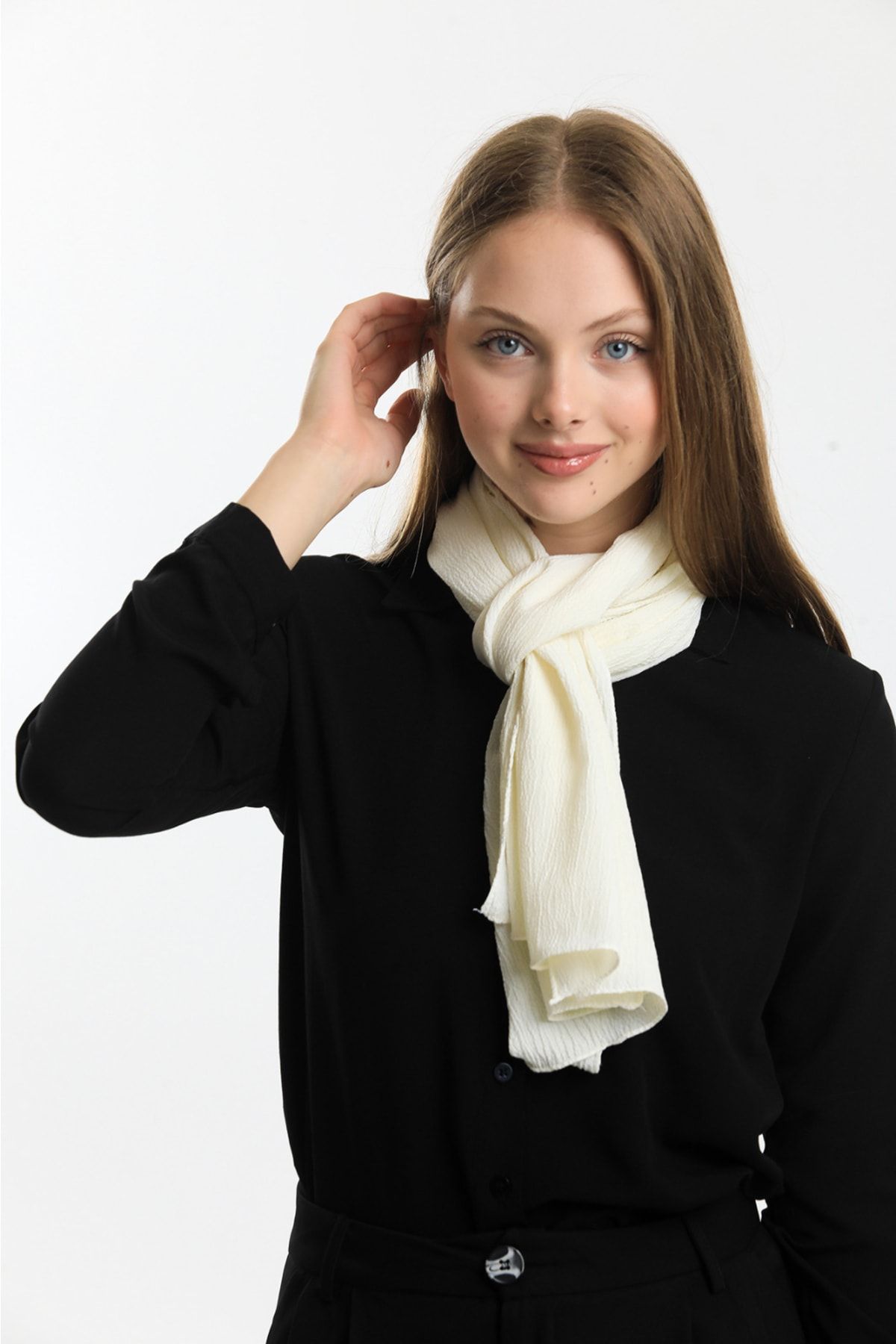 Fular Marketi-وشاح Cazz ناعم (متوسط 40 × 150 سم - ضيق الحجم، وليس شالًا!!! )كريم 3
