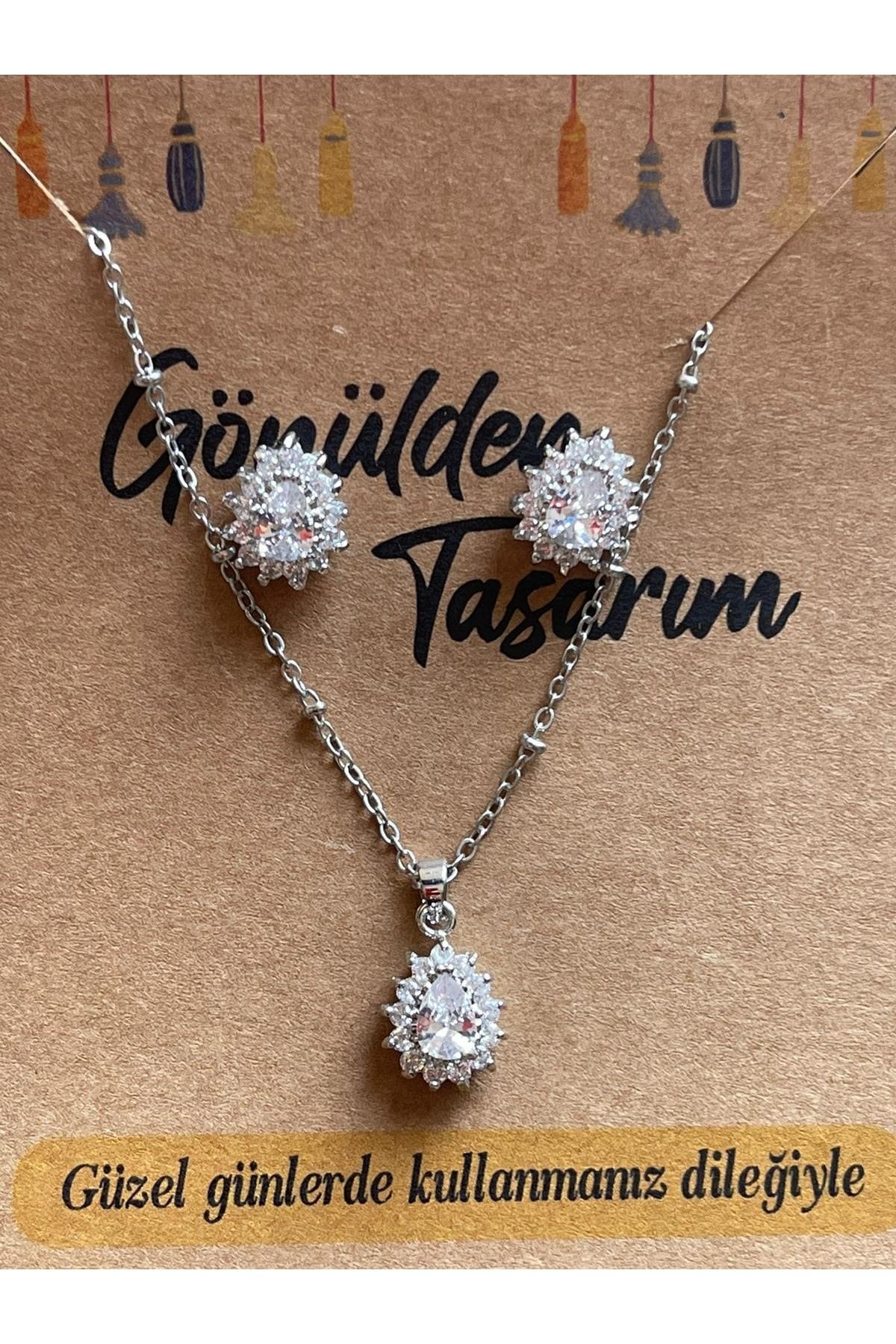 G n lden Tasar m Design Zircon Stone Drop Earrings and Necklace