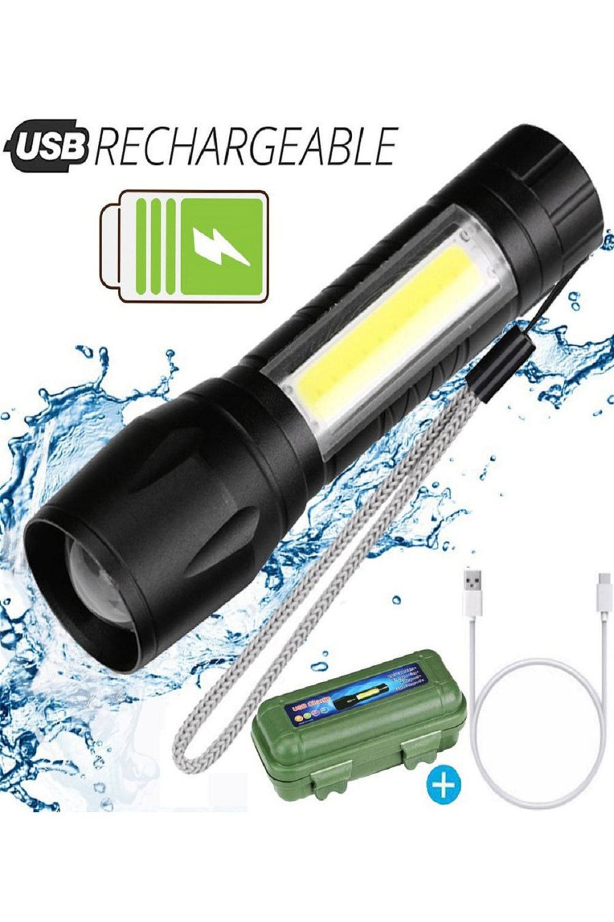 Calido Elektronik 3 Modlu Usb Şarj Bataryalı Flaşörlü Polis Asker Güvenlik Bekçi El Feneri 3 Fonksiyonlu Fener OH10566