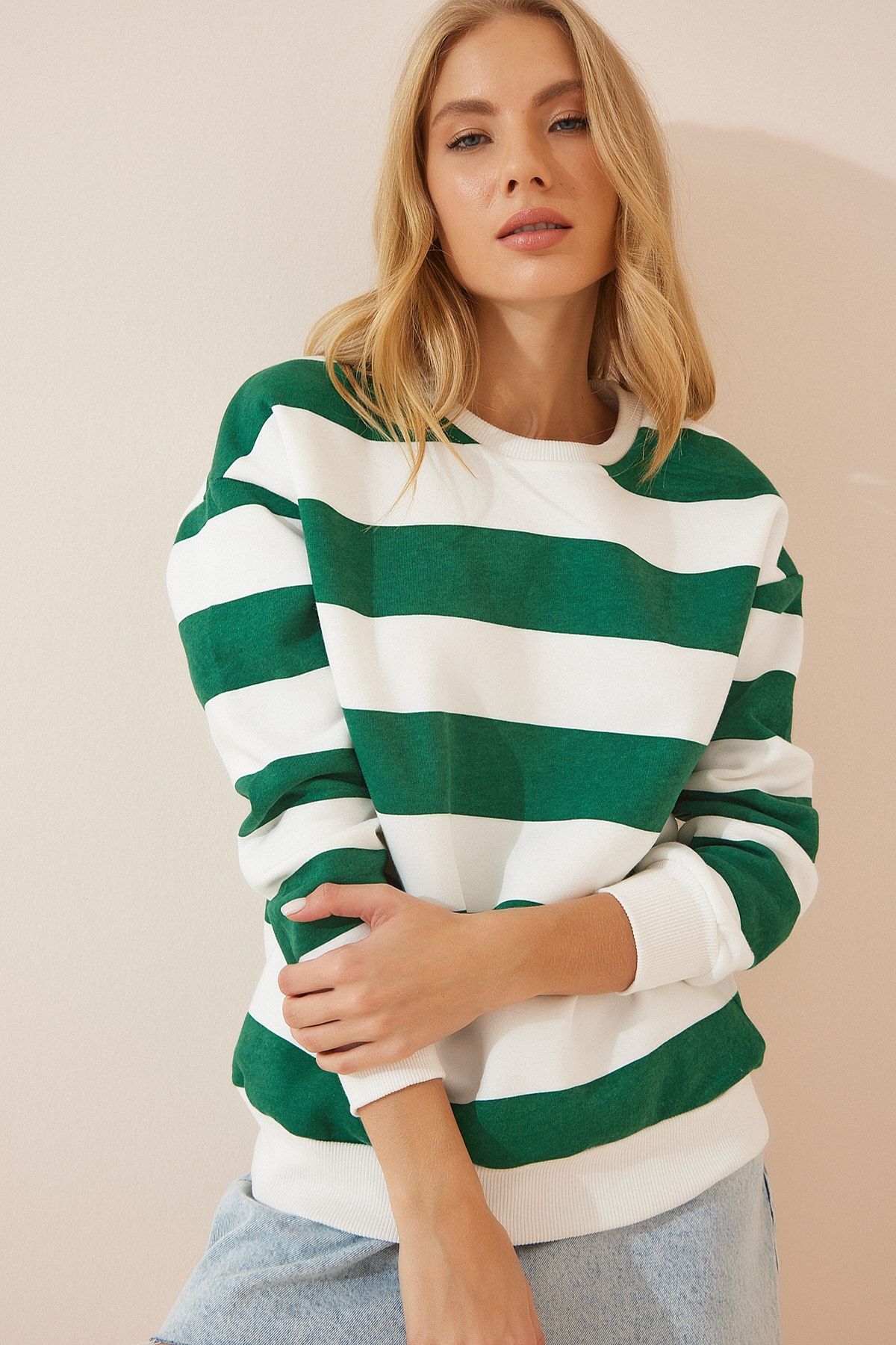 Green and discount white striped sweatshirt