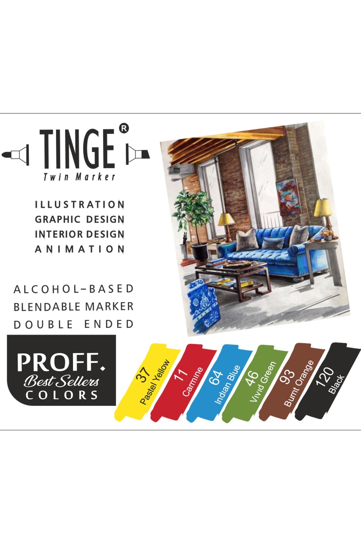 Tinge-Marker Pen - Mixed Color Set of 6 - Marker 2