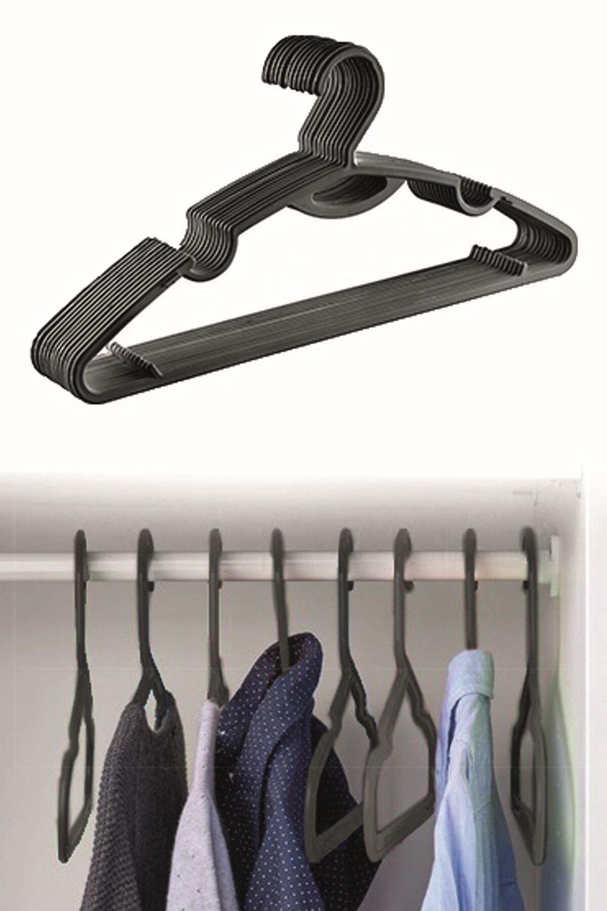Stile Cucina 12 Slim Clothes Hangers Black