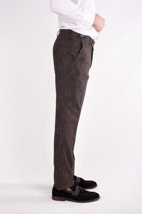 Erkek Kahverengi Efektli Slimfit Keten Pantolon ZYF-PAN-A17024-03