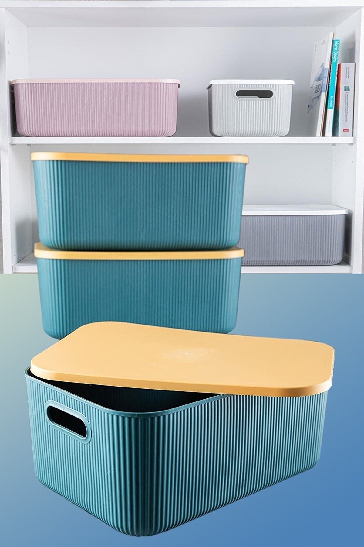 LİDER GROUP-Lova Set of 2 Shell Green 13lt & 6lt Decorative Multi-Purpose Storage Box-Organizer 4