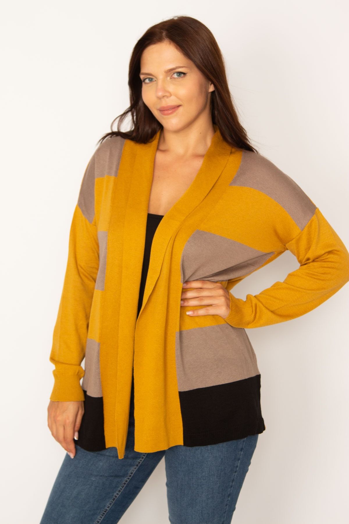 Women's plus size mustard cardigan top