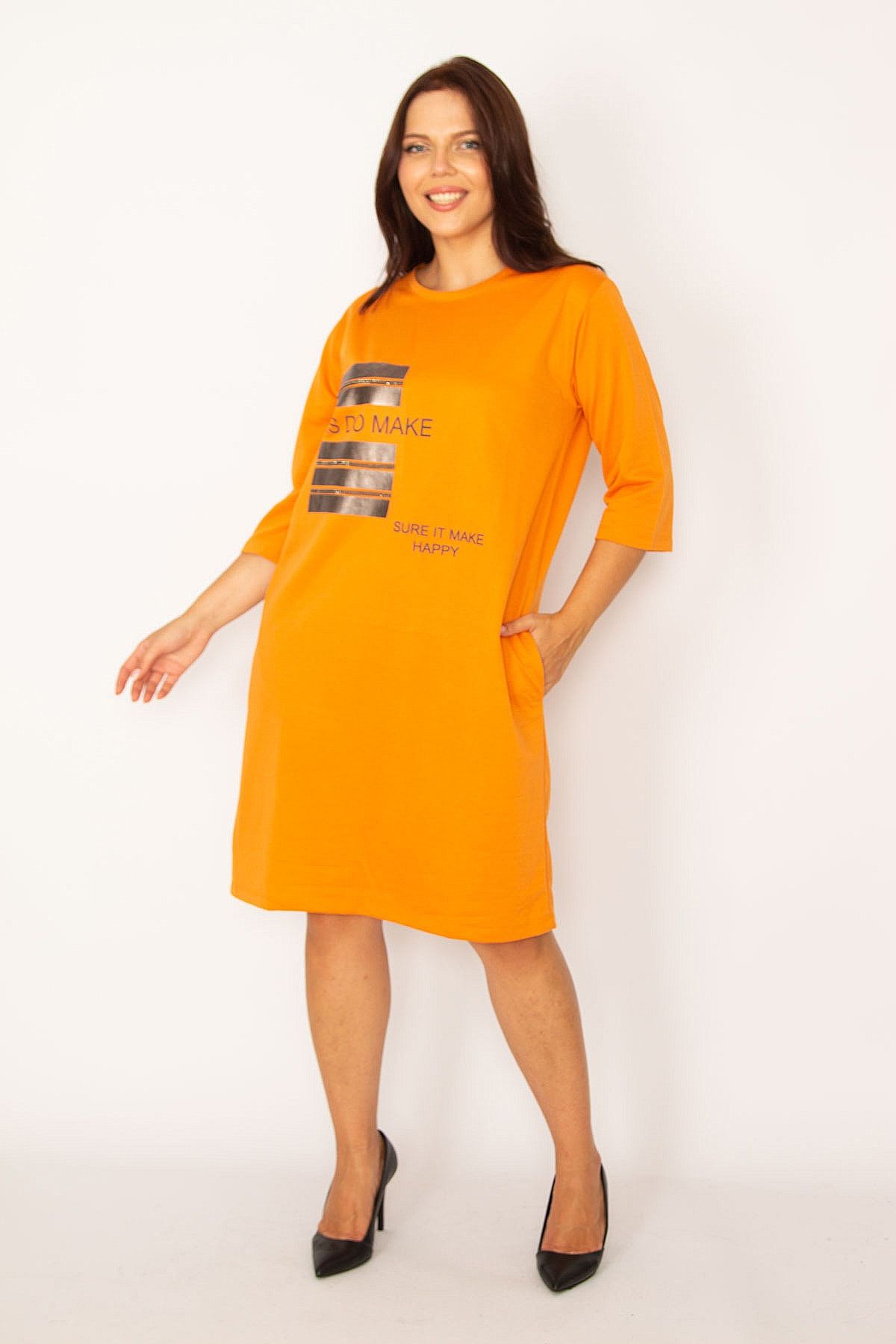 ans Women s Plus Size Orange Stone and Lacquer Detailed Dress