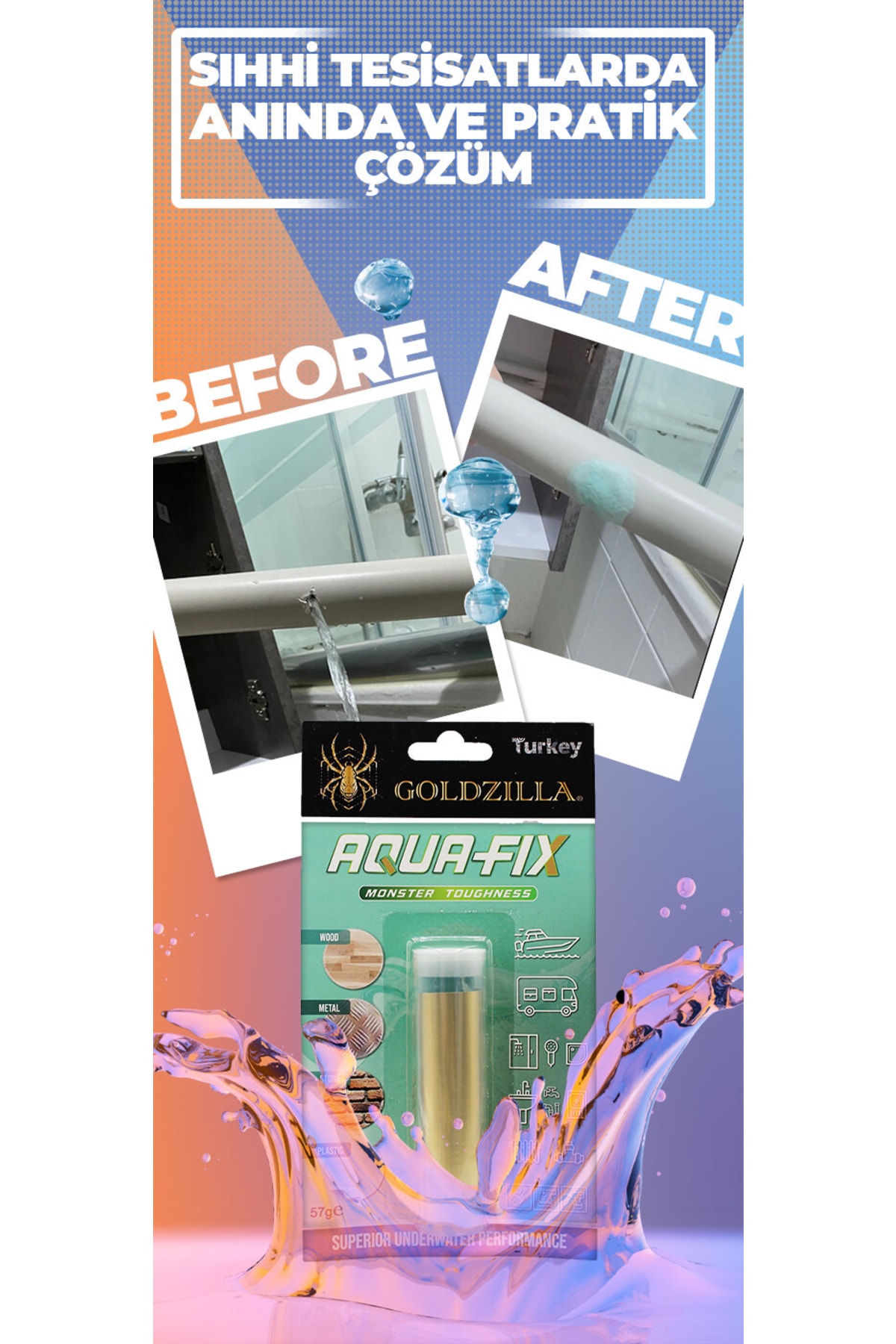 GOLDZİLLA Aquafix Havuz Kaçak Su Altı Tamir Onarım Yapıştırıcı Epoksi Kaynak Macun 57 Gr (dolgu , Yapıştırma)