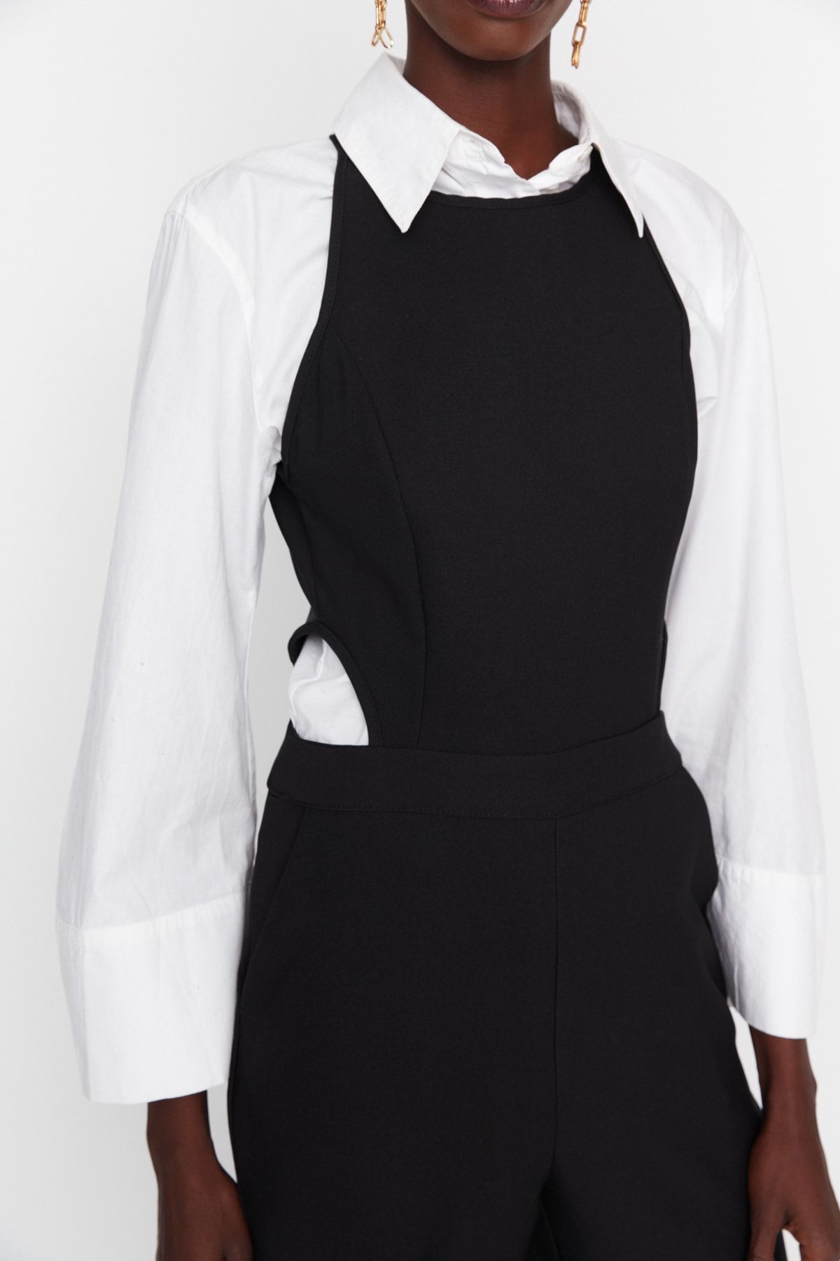 Trendyol Collection-Чорний тканий довгий комбінезон з вирізом-вікном TWOSS19LJ0139 7
