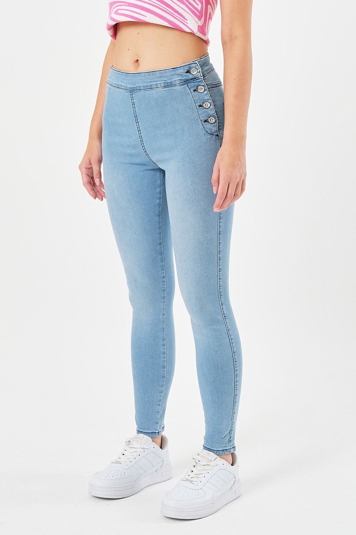 Kadın Buz Mavisi Yüksek Bel Jean Slim Fit 6vntge468