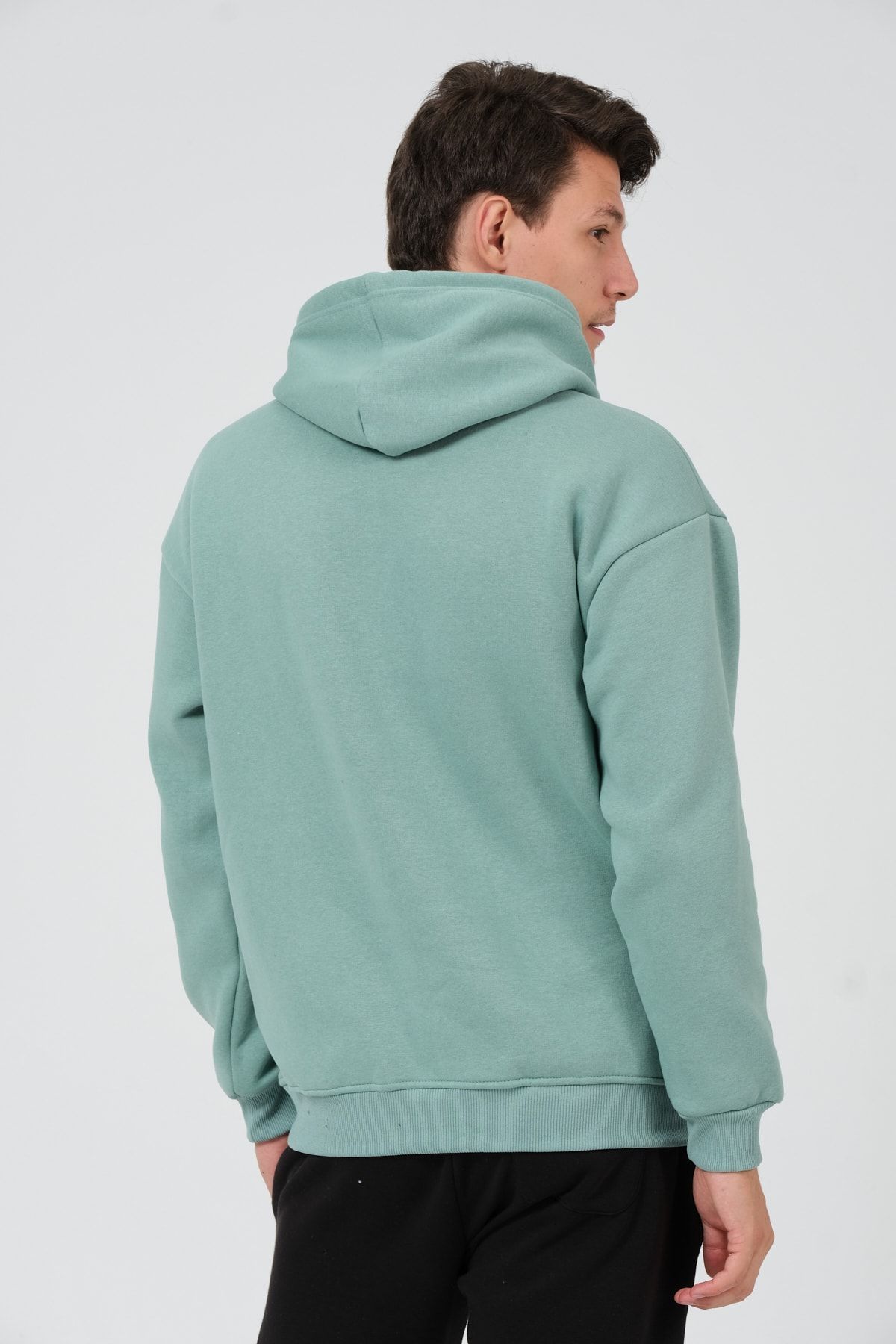 THE RULE Men s Green Oversize Fit Hooded Collar Cotton Printed