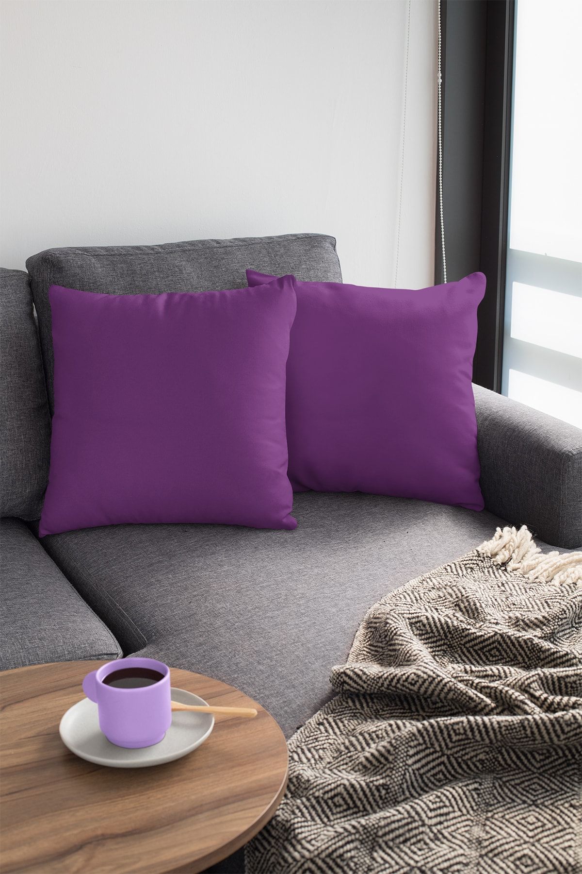 NeluxHome Purple 2 Piece Double Sided Hidden Zipper Throw Pillow