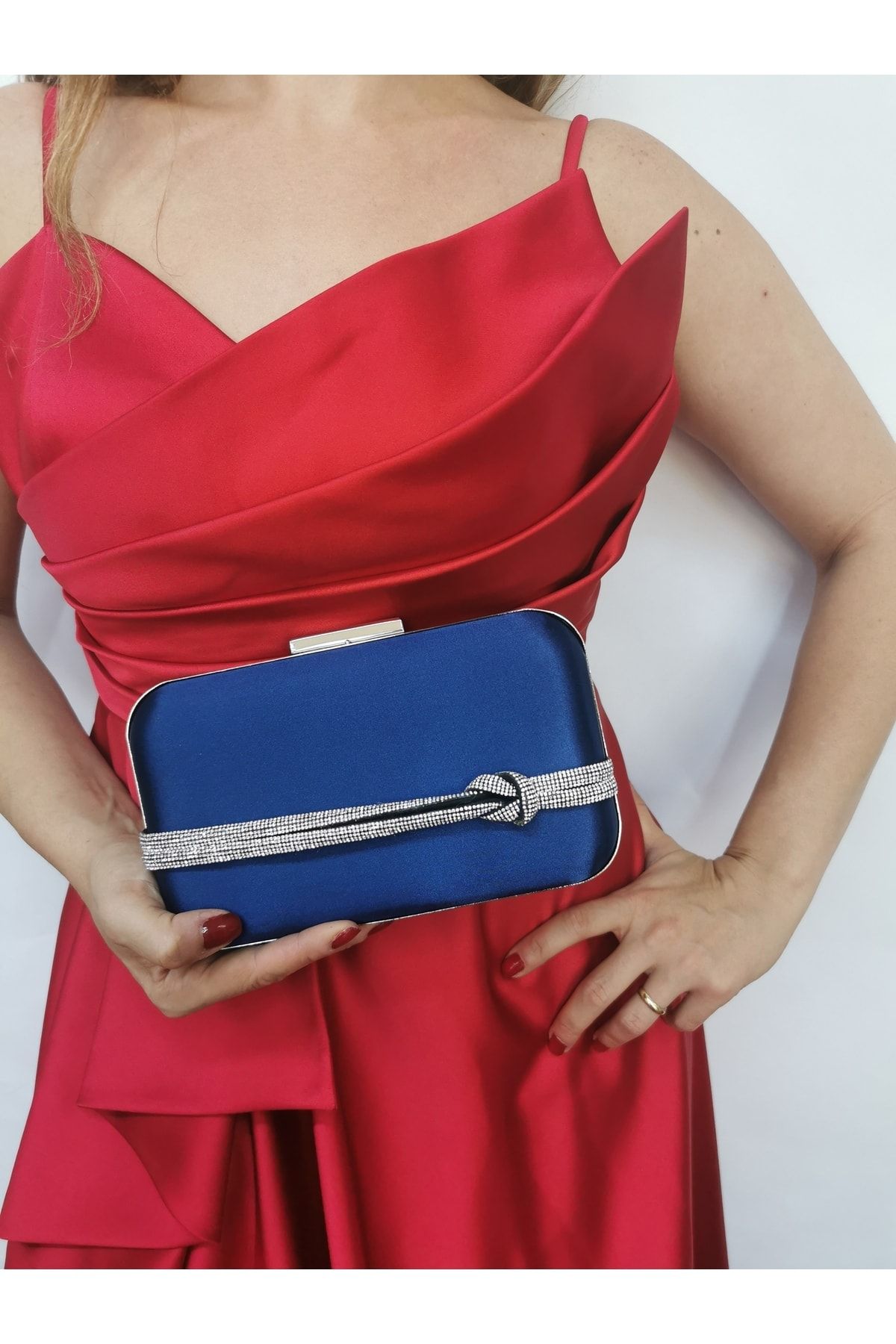 Navy and red discount clutch bag