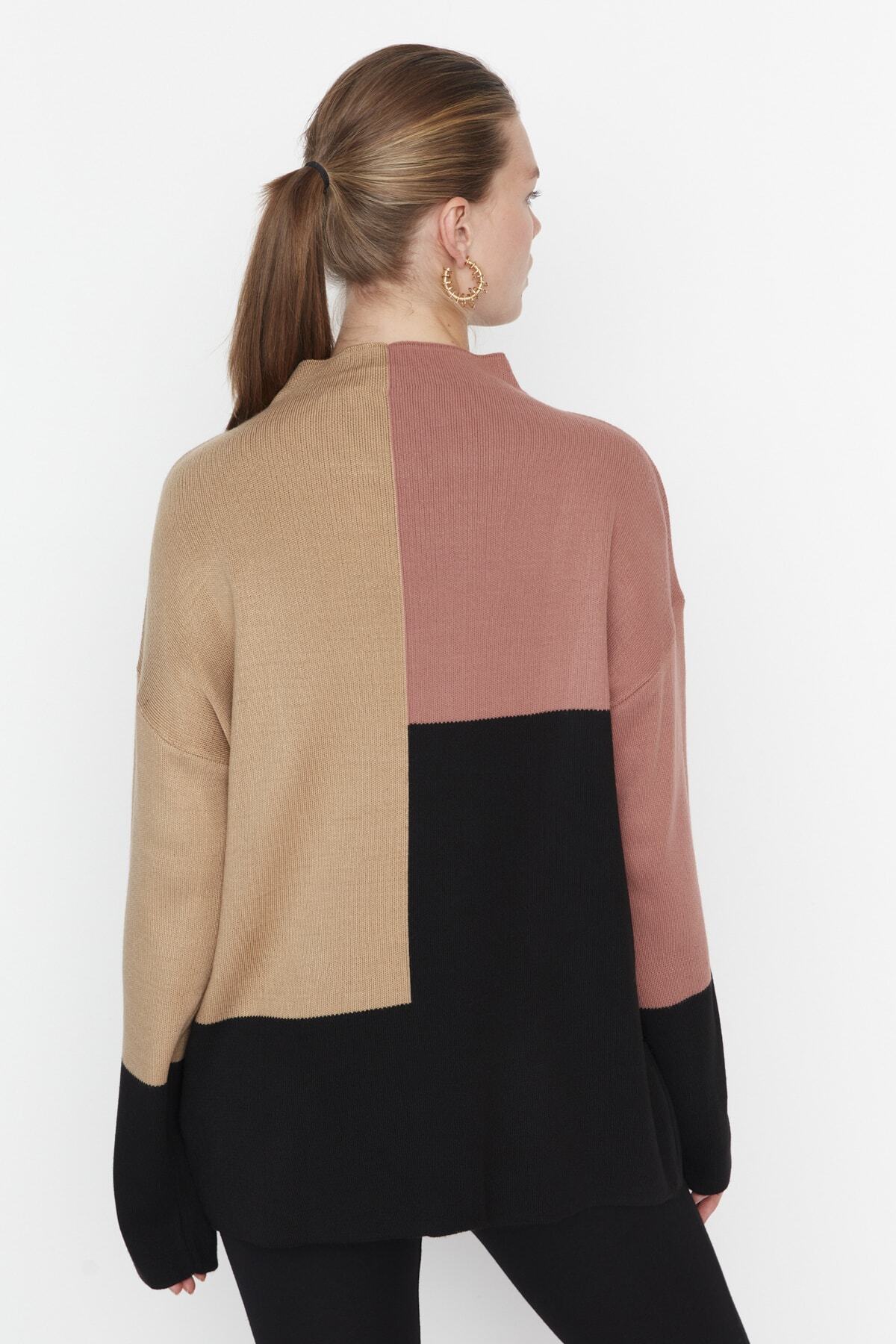 Trendyol Modest-Светло кафяв трикотажен пуловер с яка и стойка TCTAW22AK0054 5