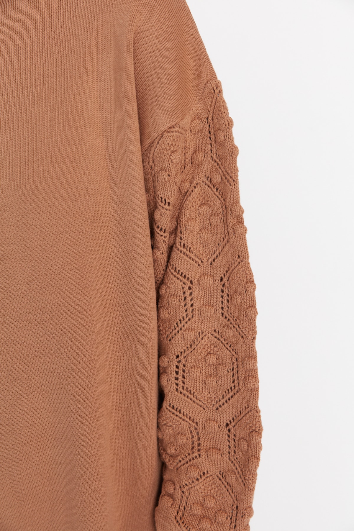 Trendyol Modest Beżowy ażurowy dzianinowy sweterek-spodnie Komplet dzianin z rękawami TCTAW23US00087