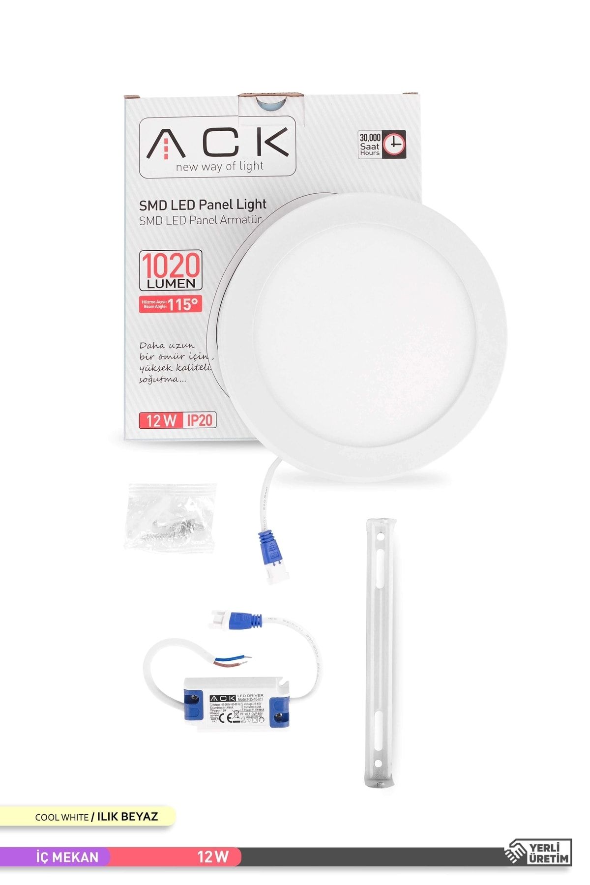 Ack 12w S va st Yuvarlak Led Panel Armat r 4000k Il k Beyaz