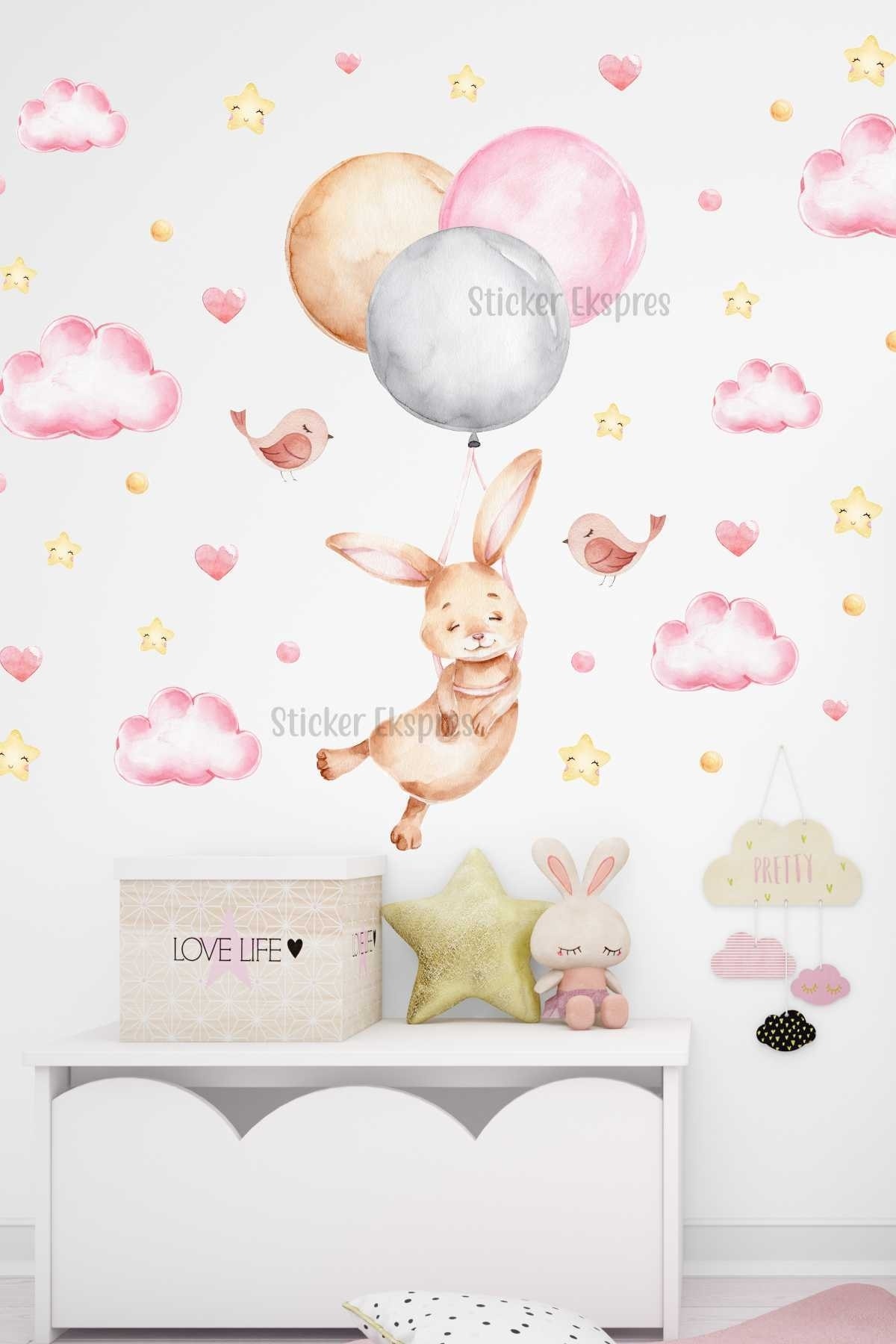 Balloon Flying Rabbit Kids Room Wall Sticker