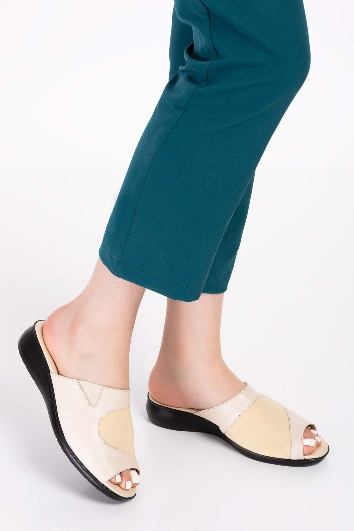 Gondol-Genuine Leather Comfortable Slippers Special for Bone Protrusion Özl.555 - Beige - 36 2
