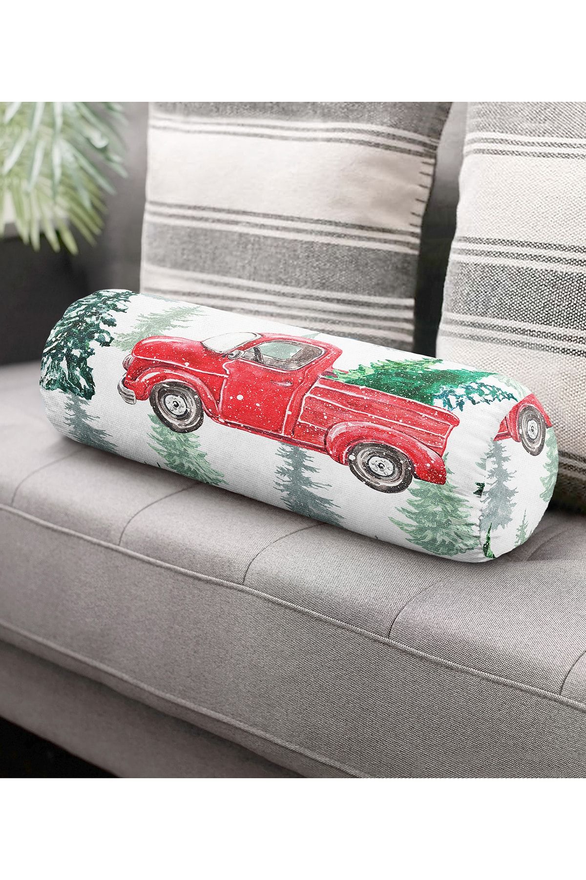 Realhomes-Digital Printed Soft Cylinder Shape Pillow with Pine Tree Pattern on White Background 3