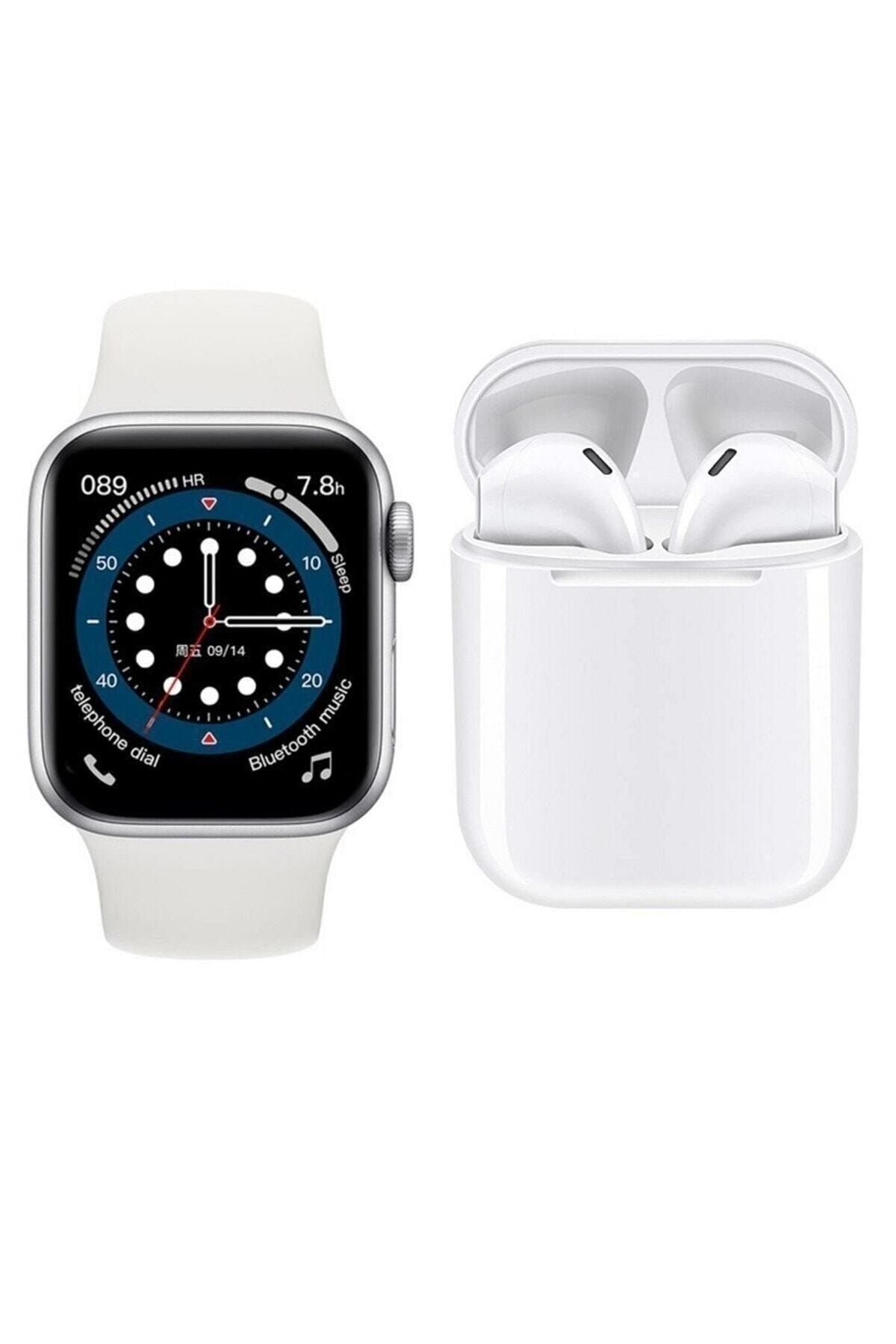 Adista T500 Saat Smart Watch Ve Airpods I12 Tws Uyumlu Kablosuz Kulaklık Beyaz Ikili Kombin
