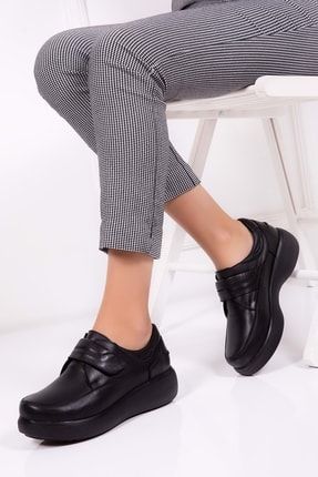 Kadın Siyah Deri Kışlık Rahat Ayakkabı ELNR.5008-1