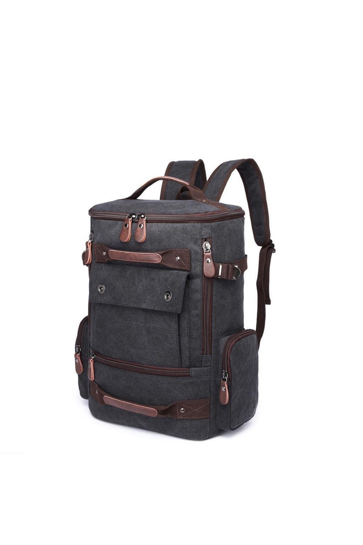 C-Active 1258 Büyük Boy Erkek Sırt Çantası Kanvas Kumaş - Siyah