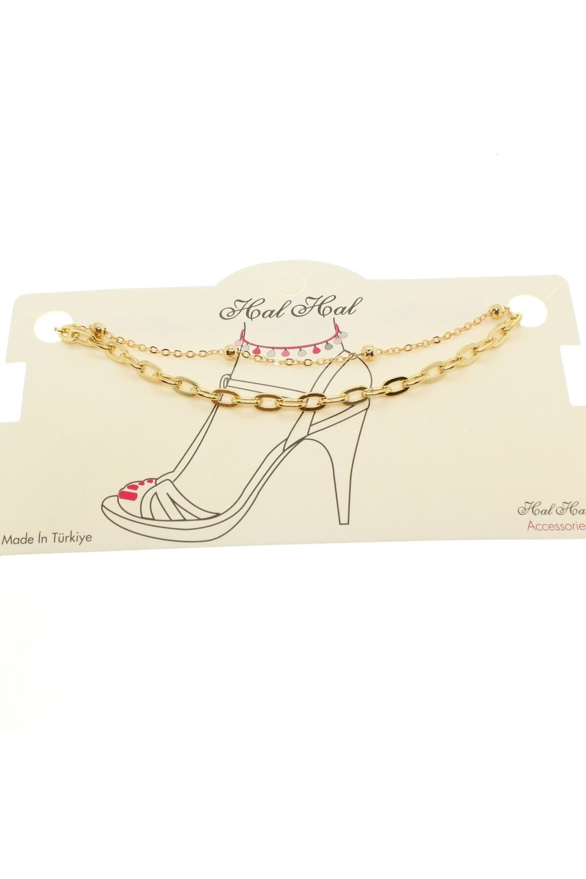 X-Lady Accessories Altın Renk Top Ve Ezme Zincir Halhal - 1915