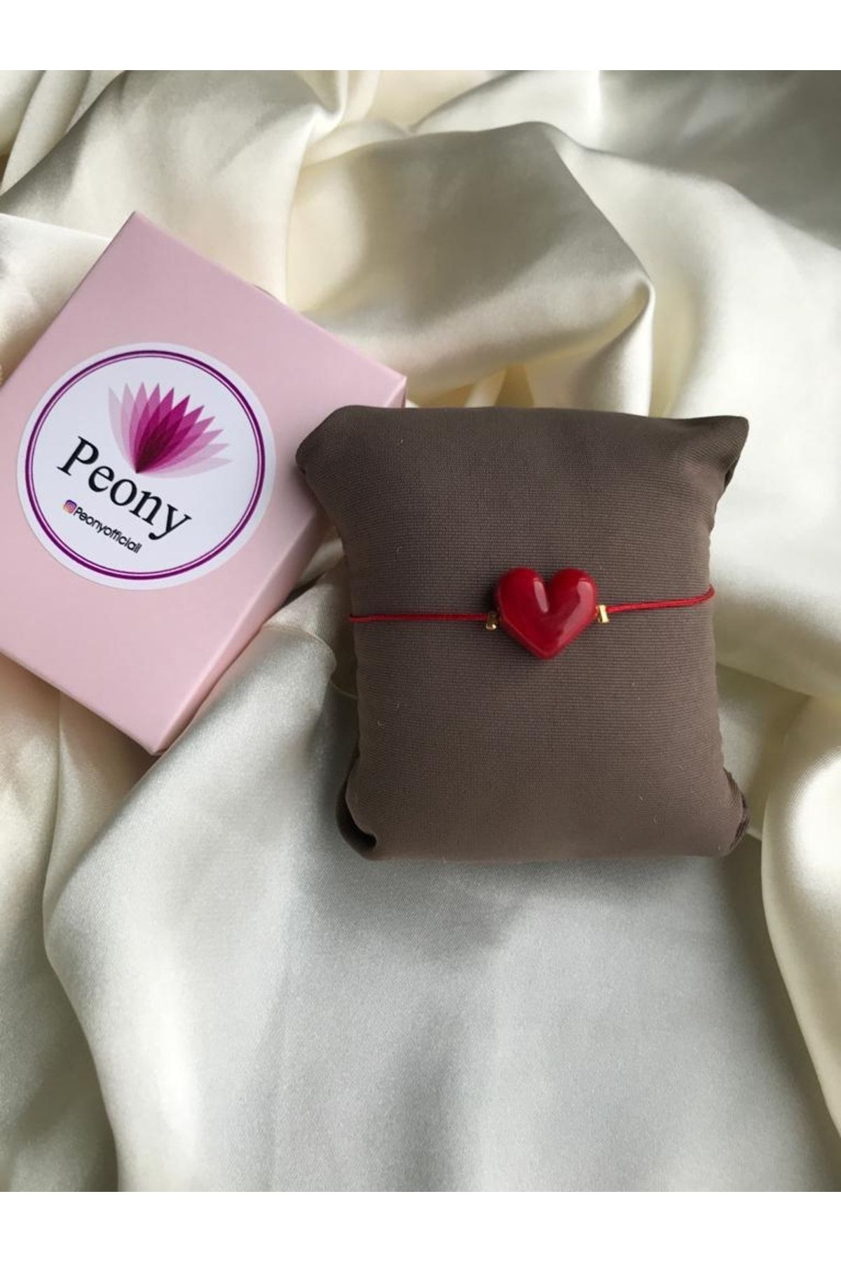 PEONY - peonyofficiall Kırmızı Kalp Cam Murano Bileklik Kırmızı Ipli Bileklik