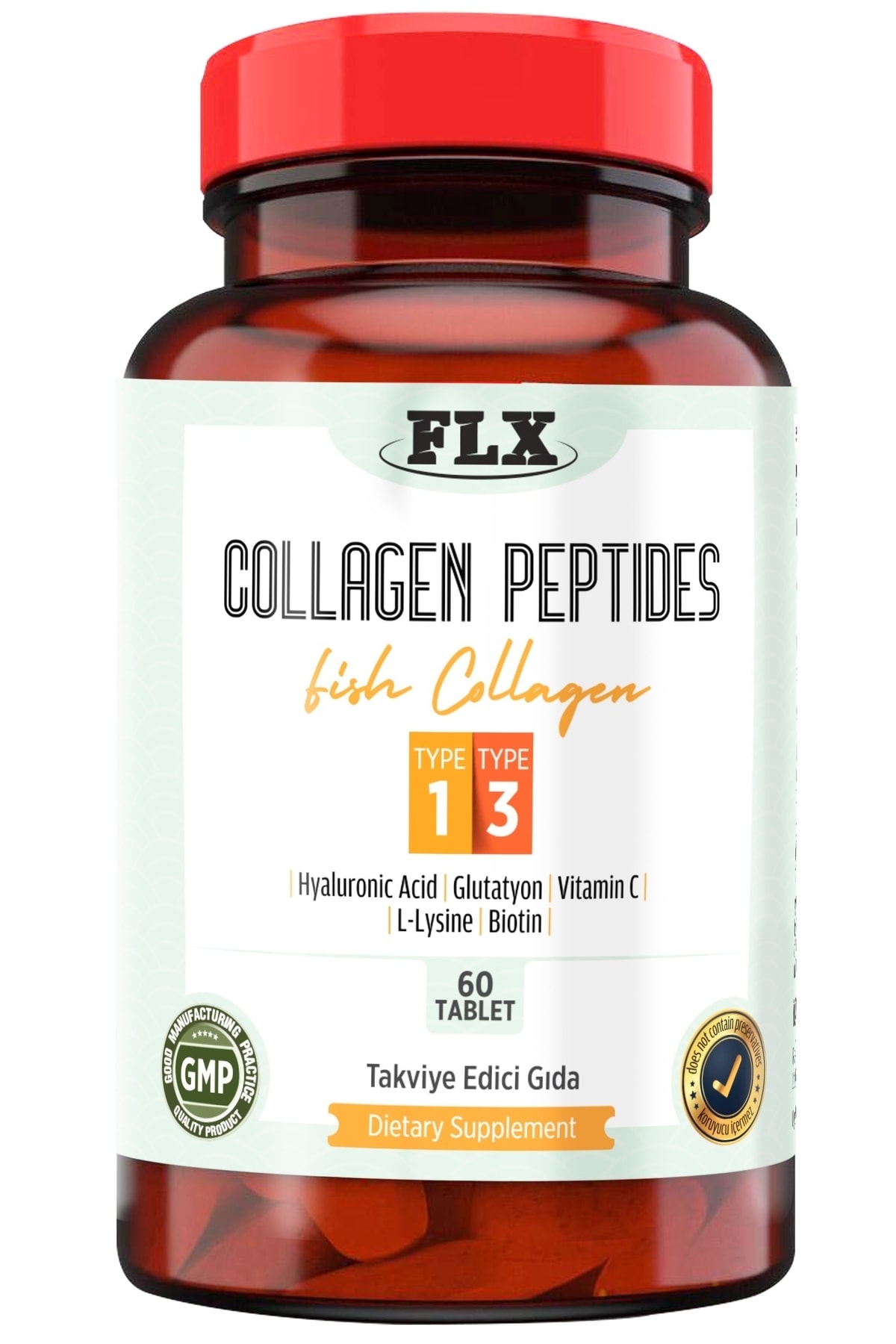 FLX Balık Kolajeni Collagen Peptides Tip 1-3 Fish Kolajen 60 Tablet