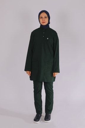 Likralı Hemşire Forması Tesettür Takım Ördek Yeşil PM-TT179