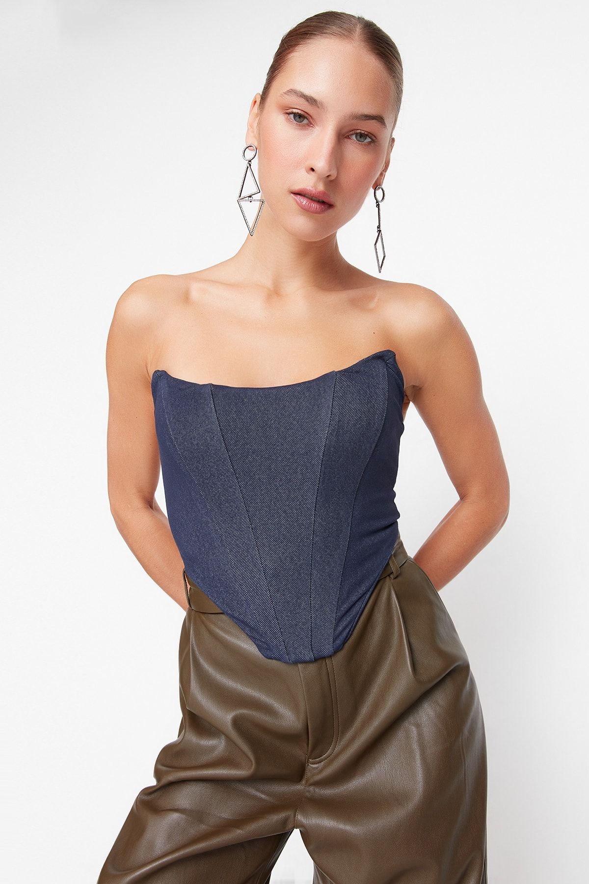 Trendyol Collection Bustier Blau Unifarben Fast ausverkauft
