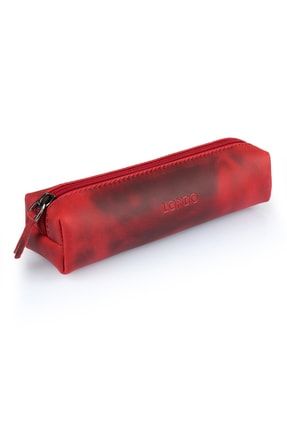 Kırmızı Gerçek Deri Fermuarlı Kalem ve Kozmetik Çantası OT316