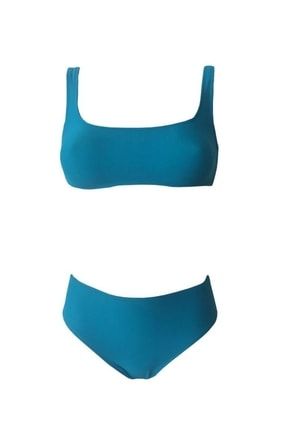 Riona U Yaka Yüksek Belli Bikini Canlı Mavi Oshieabkn122
