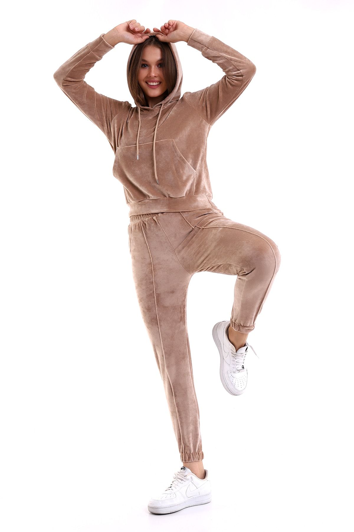 Tan velour tracksuit 2025