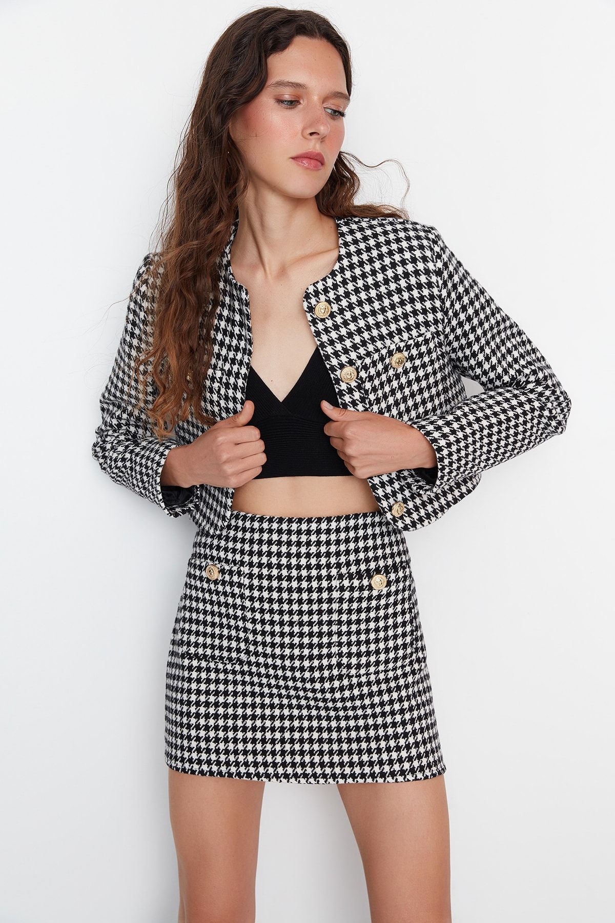 Trendyol Collection-Schwarze Jacke mit Hahnentrittmuster in regulärer Passform in limitierter Auflage – TWOAW23CE00206 4