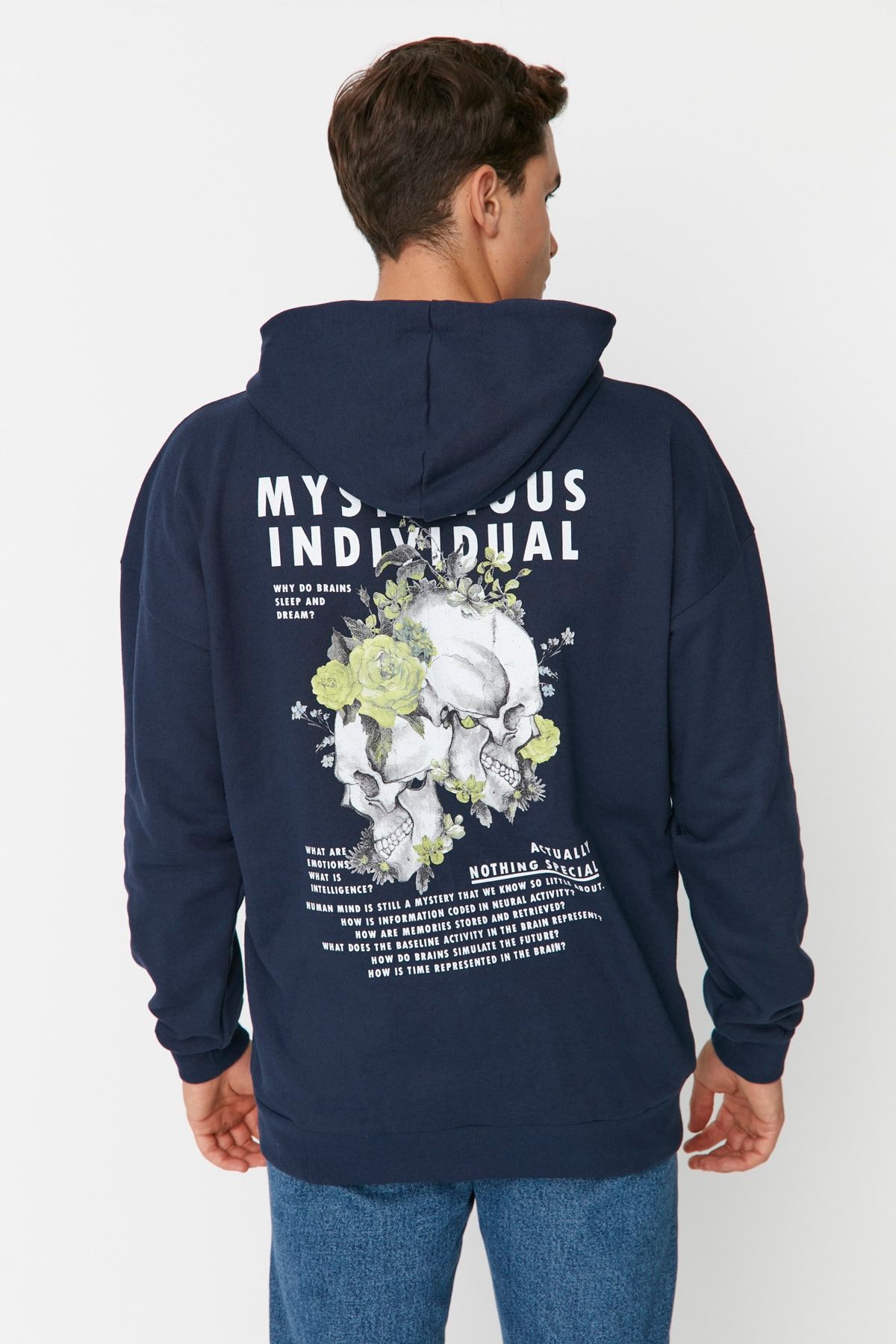 Trendyol Collection-Hanorac din fleece imprimat cu glugă, albastru bleumarin - TMNAW23SW00020 5