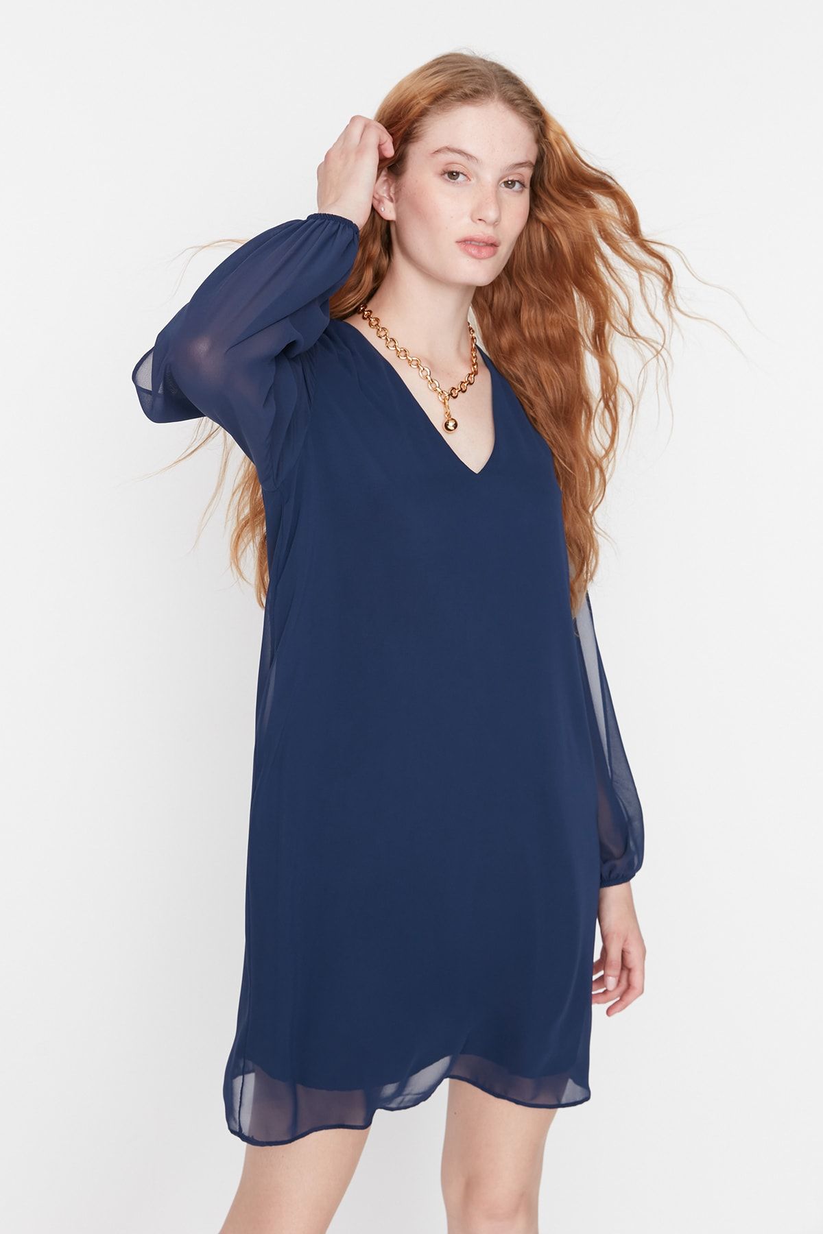 Trendyol Collection Navy Blue Chiffon Woven Dress TWOAW23EL01046