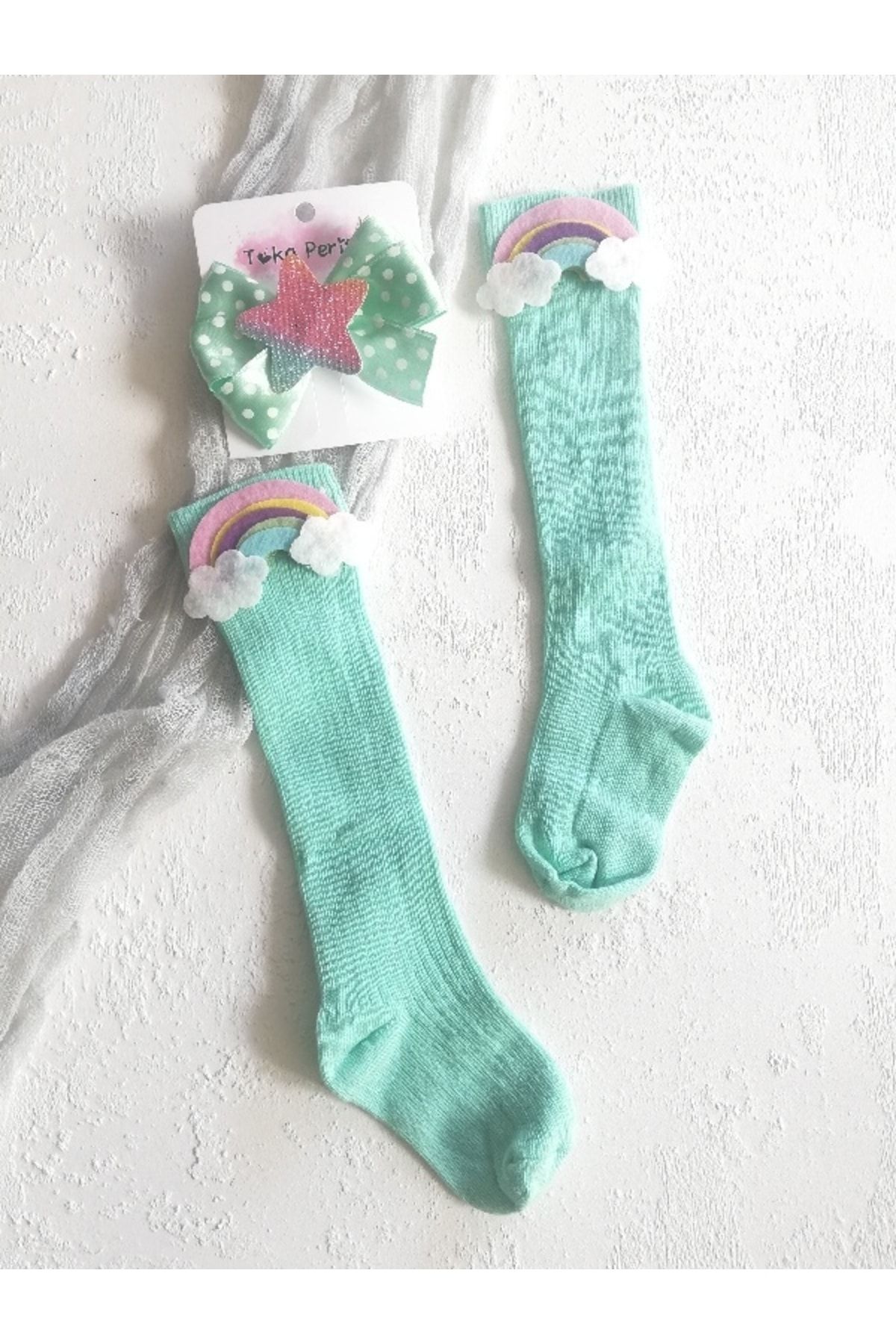 Toka Perisi Baby Girl and Child Rainbow Figured Mint Green Knee