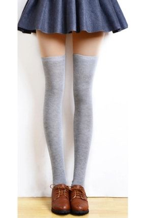 Gri Melanj Renk Dizüstü Uzun Boy Koton Kadın Çorap 00015