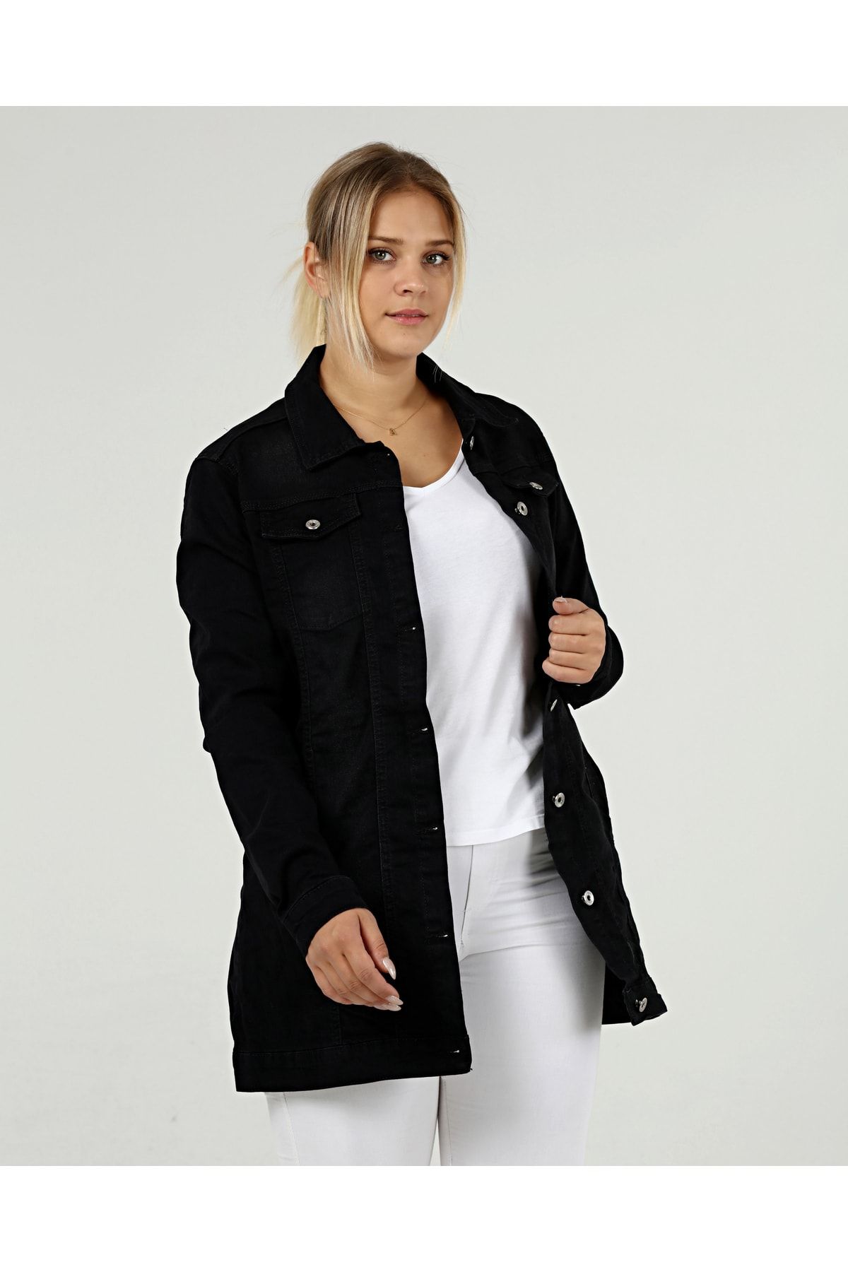 Era Lisa Long Classic Plus Size Women s Denim Jacket Trendyol