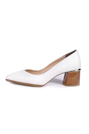 Ale Kalın Topuk Detaylı Sivri Burun Beyaz Kadın Ayakkabı NACHA2250