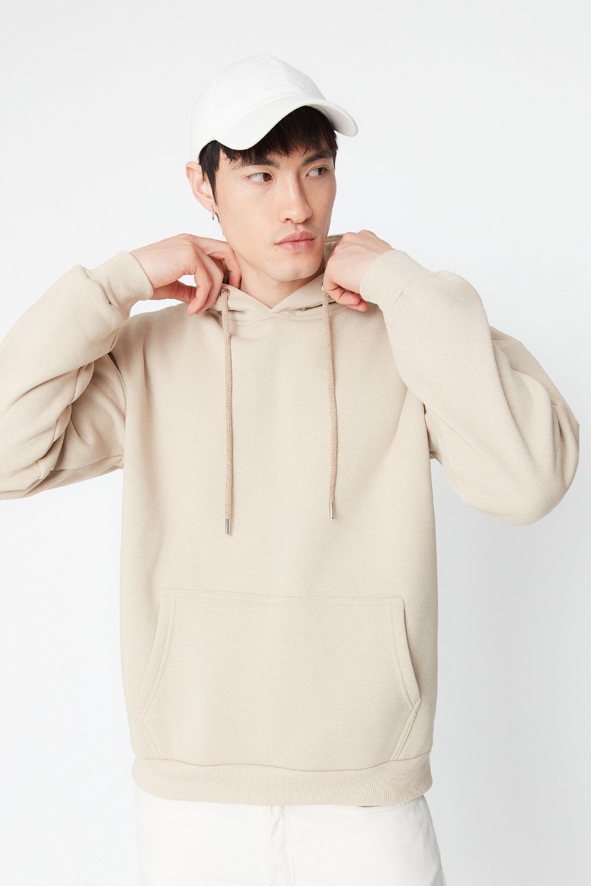 Trendyol Collection-Beiges, übergroßes Sweatshirt mit Kapuze und Blumenmuster - Fleece/warm TMNAW22SW1651 3