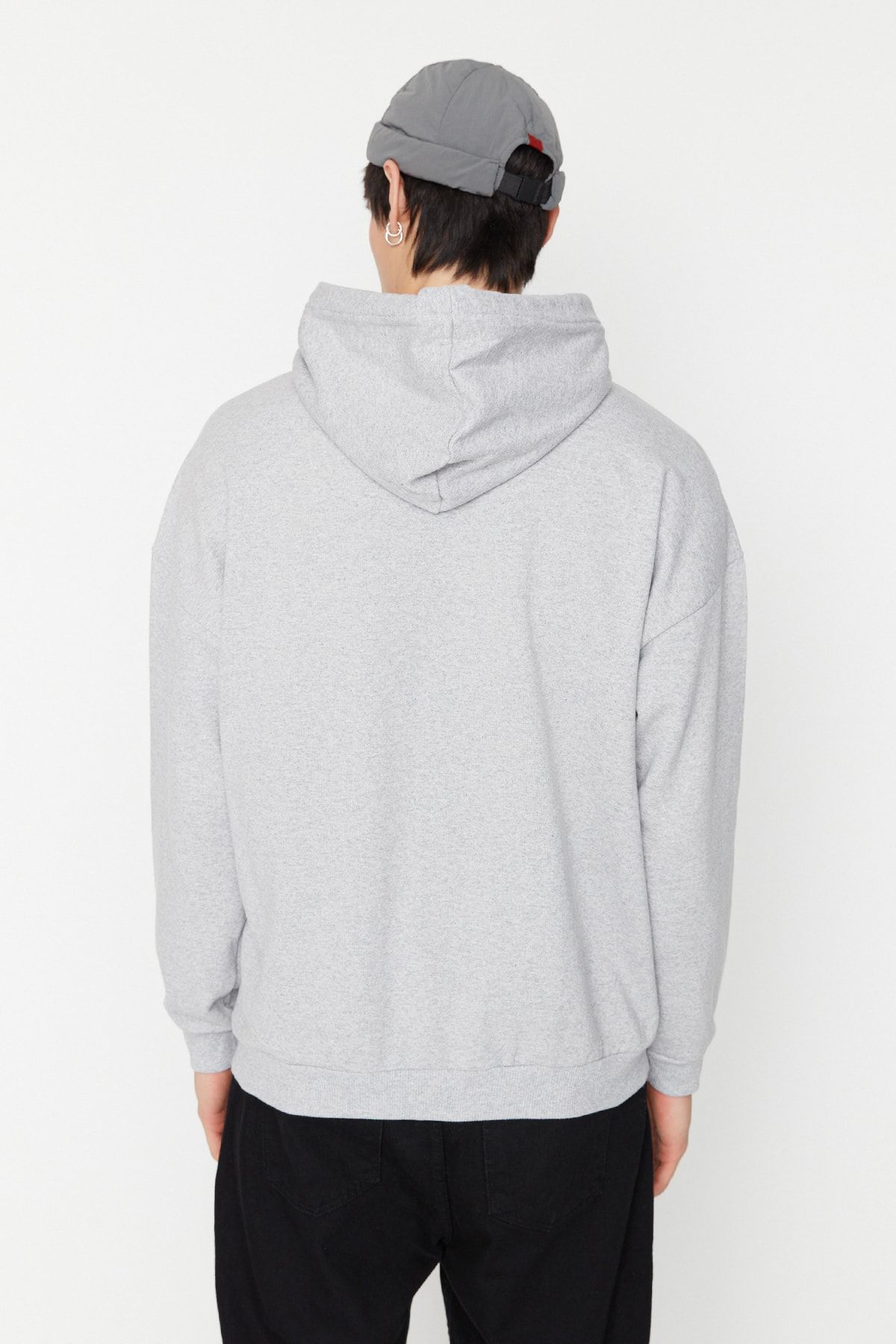 Trendyol Collection-Gray Melange Oversize Hooded Fleece SWeatshirt - TMNAW23sw00195 5