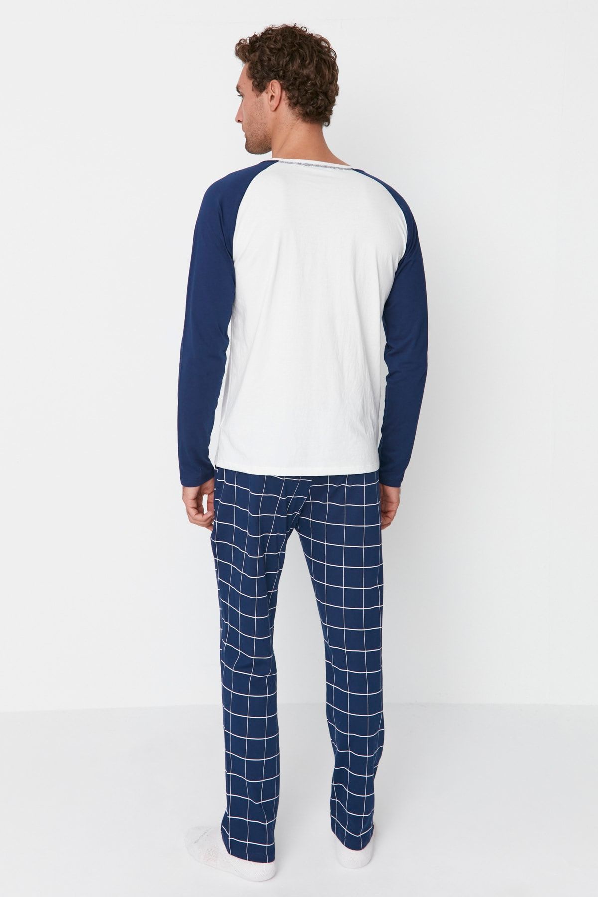 Trendyol Collection-Σετ πιτζάμες Navy Blue 100% βαμβακερό καρό πλεκτό 100% βαμβάκι THMAW21PT0879 5