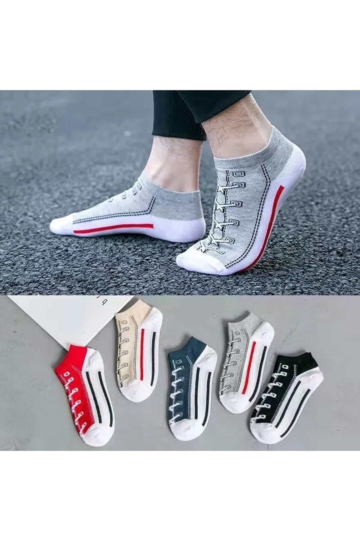 ALGÖRSHOPİNG 5'li Unisex Desenli Renkli Kısa Patik Bilek Çorap