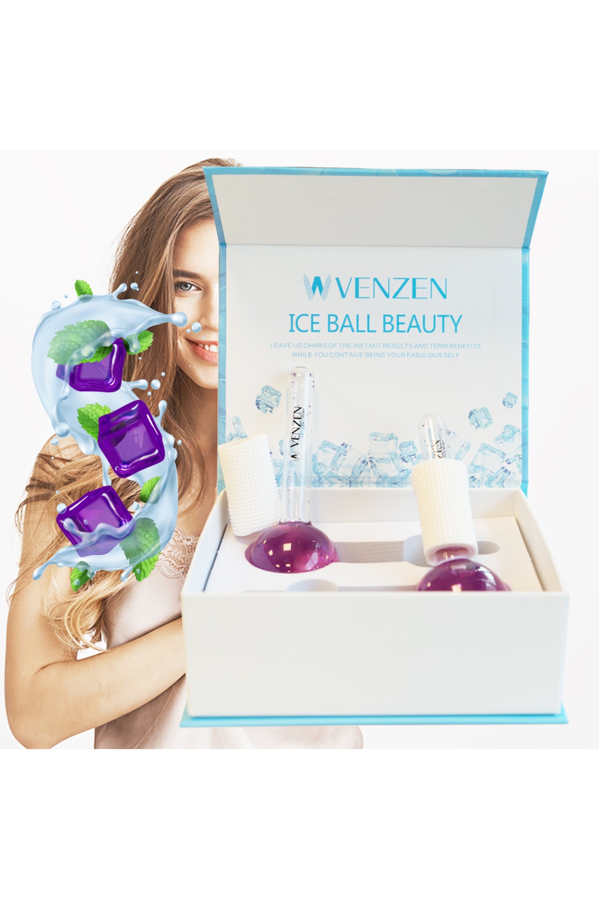 Venzen Ice Globes Buz Küresi Soğuk Masaj Ve Terapi Topu 2 Adet Mor Borasilikat Cam (SAKLAMA KUTUSU ILE)