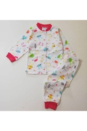 Kız Bebek Gri Pembe Önden Çıtçıtlı Pijama Takımı 1723